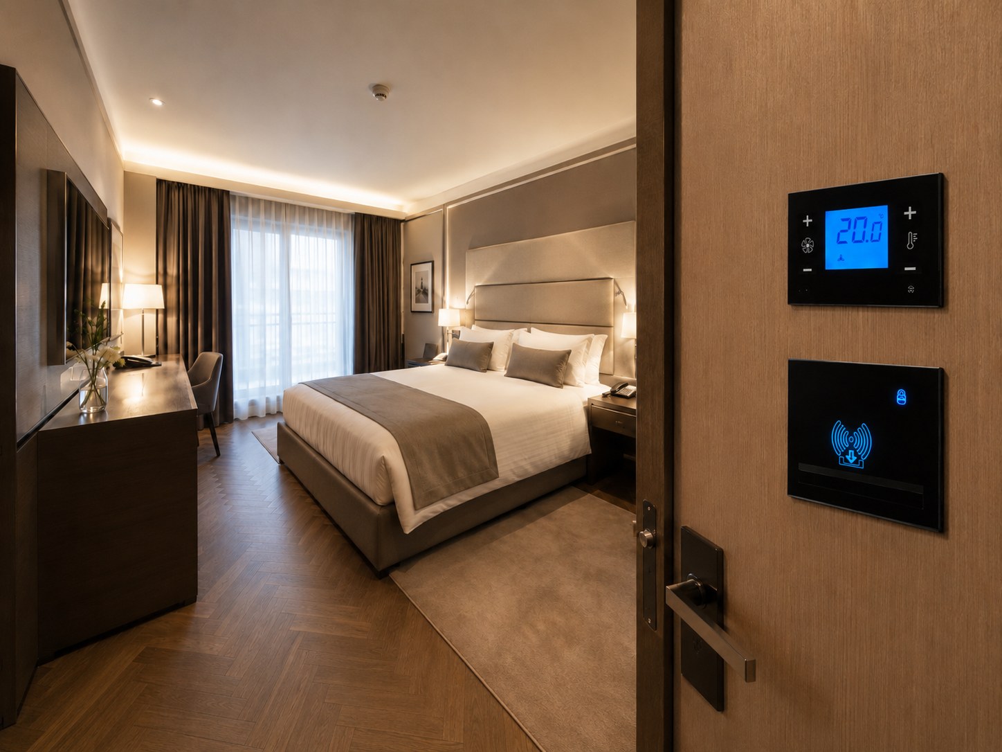 Installazione EaseHotel con termostato touch e lettore accessi su porta camera